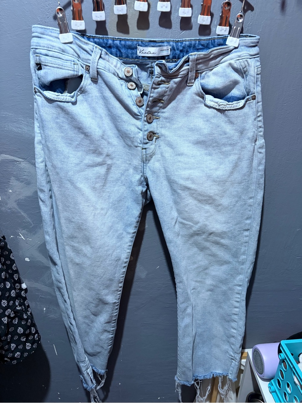 KanCan Light Blue Button-Fly Cropped Jeans